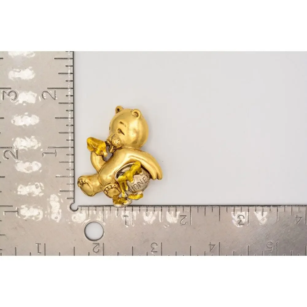 Danecraft Vintage Honey Bear Pin Brooch Cute Pot Jar Gold Signed NOS 80s BinA13